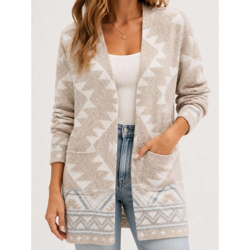 FRYE Southwestern Aztec Open Front Cardigan Sweater Boho Western Cozy Size M